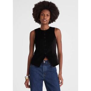 Madewell | NWT Nolita Velvet Crewneck Vest Black Sleeveless Top | Sz 2